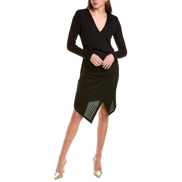 NWT BCBG MAXAZRIA Sz XXS Asymmetrical Hem Ruching Faux Wrap Bodycon Dress $198 - Picture 2 of 5
